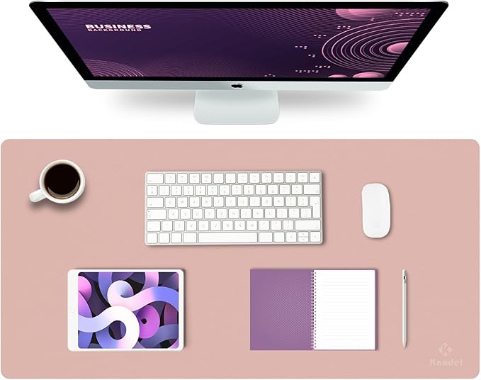 K KNODEL Large Office Leather Desk Mat, Mouse and Keyboard Pad, Computer and Laptop Mat, Desktop Protector and Cover, Writing Pad and Blotter (31.5"x15.7", Pink)