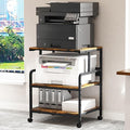 Arbuxzuy Large Printer Stand with Storage Shelf, 23.6" W x 18.9" D Printer Cart with Wheels, 3 Tier Mobile Printer Table for Home Office,Stands for Heat Press Scanner Fax (Brown)
