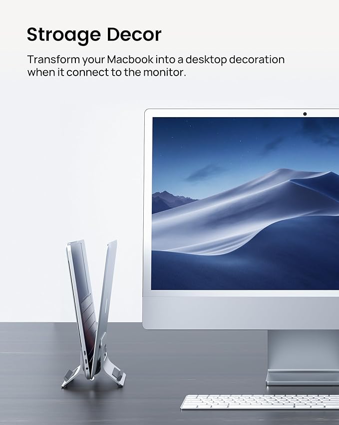 SODI Vertical Laptop Stand for Desk, Gravity Auto Lock Vertical MacBook Stand, Aluminum Laptop Vertical Dock Stand Holder Compatible with MacBook Pro, MacBook Air, Silver