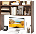 GOFLAME 6 Shelves Desktop Bookshelf, 37” Desk Hutch Dorm for Computer Monitor Up to 32”, 3-Tier Countertop Display Rack, Wood Desk Storage Organizer Shelf for Home Office, Study, Rustic Brown