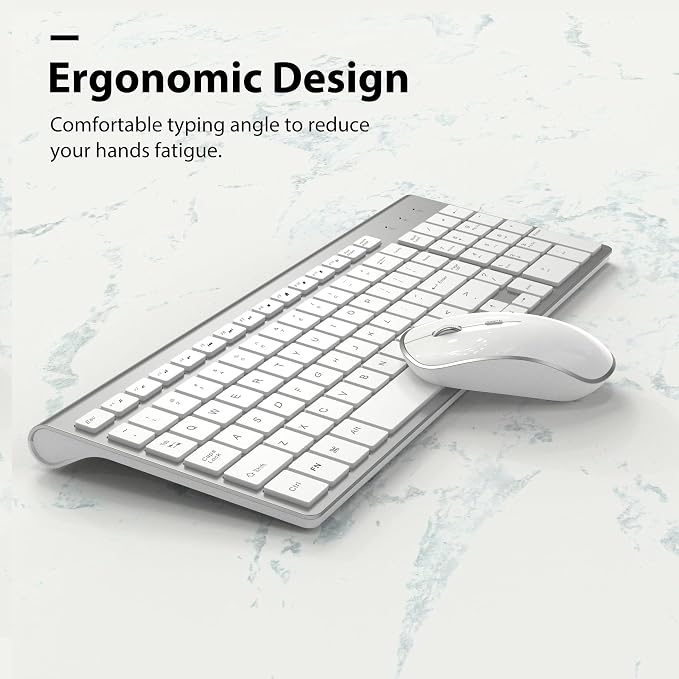 Wireless Keyboard Mouse, JOYACCES 2.4G Compact and Ultra Slim Wireless Keyboard and Mouse for Windows, Computer, Desktop, PC, Laptop-Sliver