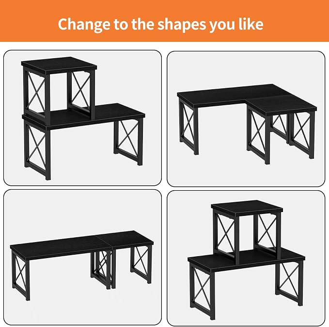 Honiter 2 Sets Desk Shelf, Desktop Organizer Shelf, Freestanding Small Bookshelf Desk Organizer, 2 Tier Independent Stackable Desktop Shelves, Desktop Office Storage Rack Display Shelf, Black