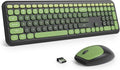 Surmen Dark Green Keyboard and Mouse Wireless Quiet, Full-Size Girly Cute Keyboard Mouse Retro Typewriter Low-Noise 2.4GHz for Computer, Desktop, Laptop (6-Black Green)
