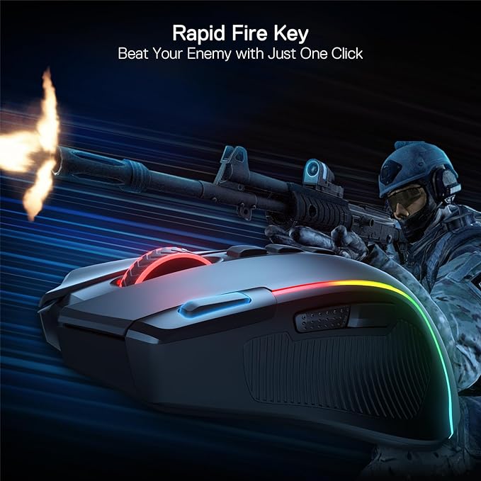 Redragon M612 PRO RGB Gaming Mouse, 8000 DPI Wired/Wireless Optical Mouse with 9 Programmable Buttons & 7 Backlit Modes, BT & 2.4G Wireless, Software Supports DIY Keybinds Rapid Fire Button
