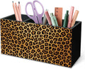 DILSJ Trendy Retro Leopard Pen Pencil Holder Organizer for Desk, Cheetah Print Room Decor, Golden Cheetah Print Office Supplies Wooden Box Signs for Women Office Desk Tabletop Decoration