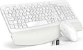 SABLUTE Wireless Keyboard and Mouse Combo, Ergonomic Wave Keys, Cushioned Plam Rest, Comfortable Silent Natural Typing, 2.4G Lag-Free, MA12 Full Size Keyboards Set for Multi-OS, Windows/Mac, White