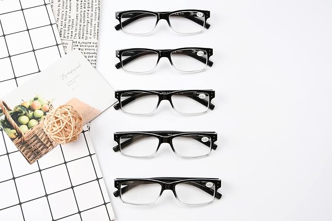 Eyekepper Vintage Reading Glasses for Men - 5 Pack Spring Hinges Classic Readers - Black-Clear Frame +1.50