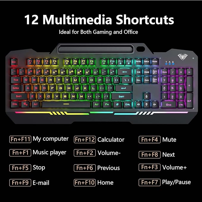 AULA Gaming Keyboard, T102 104 Keys Gaming Keyboard and Mouse Combo with RGB Backlit, All-Metal Panel, Anti-Ghosting, PC Game Keyboard and Mouse, USB Wired Keyboard Mouse for MAC Xbox PC Gamers