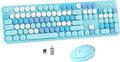 MPTOG Colorful Wireless Computer Keyboard and Mouse Combo with Round Typewriter Keycaps, Retro Design, Power Switch, Ergonomic Design, 2.4GHz Wireless for Windows, Mac, PC (Blue-Colorful)