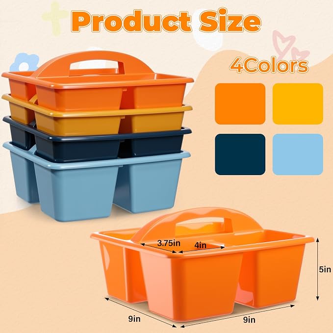 Kathfly 8 Pack Classroom Caddy Organizer with Handle, Plastic Art Craft Cleaning Caddy Bulk, Small Multipurpose Supply Organization Storage Basket for Table Desk Office Pencil Teacher (Blue Orange)