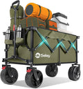 Sekey 220L Wagons Carts Foldable with Big All-Terrian Beach Wheels, Collapsible Heavy DutyWagon with Cup Holders, Extra Large Folding Wagon,Foldable Wagon for Camping, Garden, Sports. Khaki