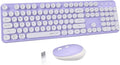 UBOTIE Colorful Wireless Keyboard and Mouse Combos, Retro Typewriter Floating Flexible Full-Sized Keys Computer Keyboard with Optical Mouse, 2.4GHz USB-A Connection for Windows Mac (Purple-White)