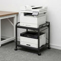 2 Tier Large Printer Stand, 20 Inches Deep Under Desk Printer Table with Height Adjustable Shelf, Rolling Printer Cart with Wheels for Home Office Storage - Black