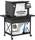 EasyCom 23.6" x 15.7" Under Desk Printer Stand with Storage Drawer, 2-Tier Shelf Desktop Printer Table for Desk with Wheels, Large Rolling Cart for Home Office Fits 3D Printer Scanner Black