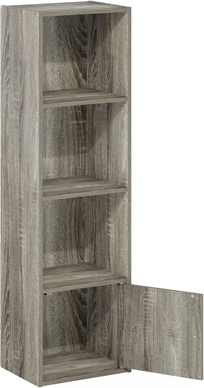 Furinno Luder Shelf Bookcase with 1 Door Storage Cabinet, French Oak