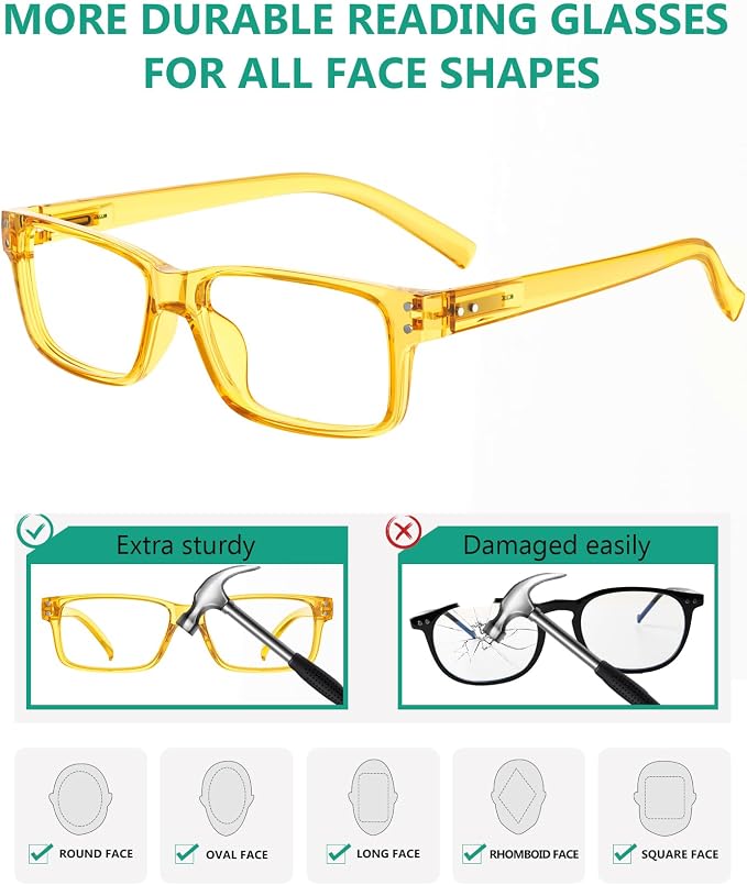 Eyekepper Vintage Reading Glasses for Men - 3 Pairs Black and 2 Pairs Yellow - Spring Hinges Classic Readers +3.25