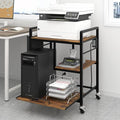 Sedegn Large Printer Stand with Wheels: Lockable Rolling Printer Cart | 24 x 18 Inch Top Fits Laser Printers Shredders and PC Towers 3-Outlet Power Strip and Storage Bag for Home Office (Brown)