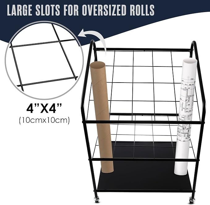 Houseables Blueprint Holder, Blueprint Storage, Construction Plan Holder, Storage Rack, Print Rack, Map Cabinet, Poster Display, Blue Print Organizer On Wheels, Architect, Paper, Tube, 20 Slot Cart