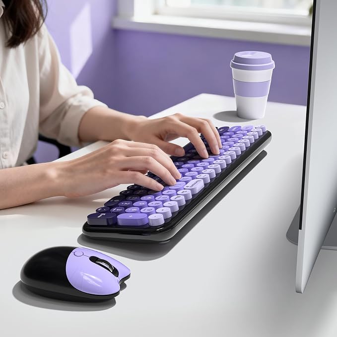 MOFII Wireless Keyboard and Mouse Combo, Compact Small Keyboard with Large Print, 2.4GHz Retro Typewriter Keyboard, Quiet Click Mouse for PC, Laptop, Desktop, Windows (Black Purple Gradient)