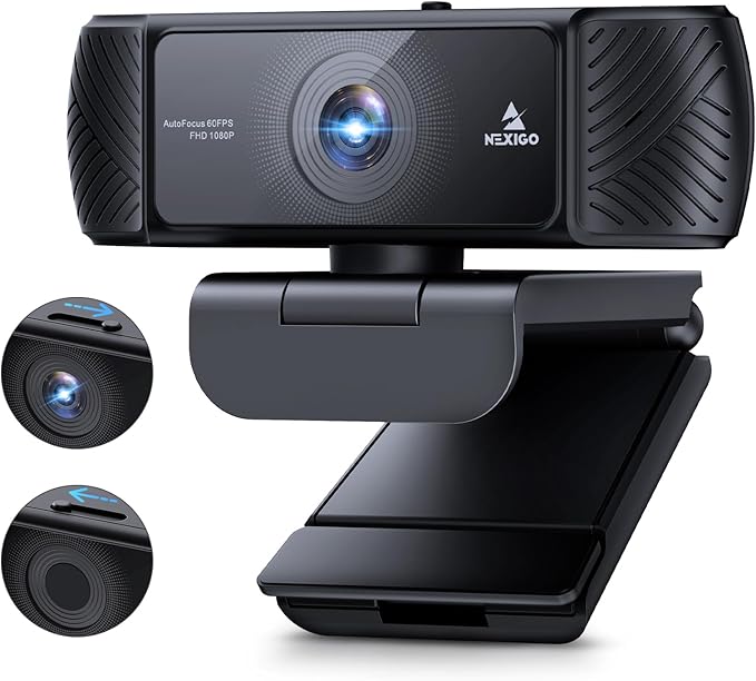 NexiGo 1080P 60FPS Webcam with Software Control and Microphone, AutoFocus, w/Privacy Cover, N680P Pro Computer Web Camera for Skype Zoom Teams, Mac PC Laptop Desktop
