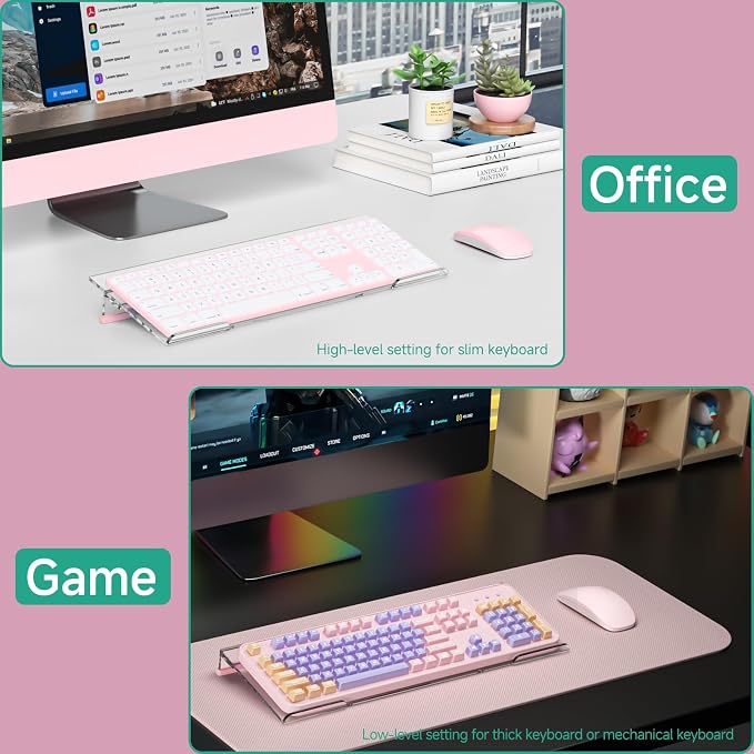 Ergonomic Computer Keyboard Stand - Adjustable Keyboard Riser Tilt Clear Acrylic Keyboard Tray Non-Slip Elevated Typing Key Board Holder Lift for Home Office Desk Accessories
