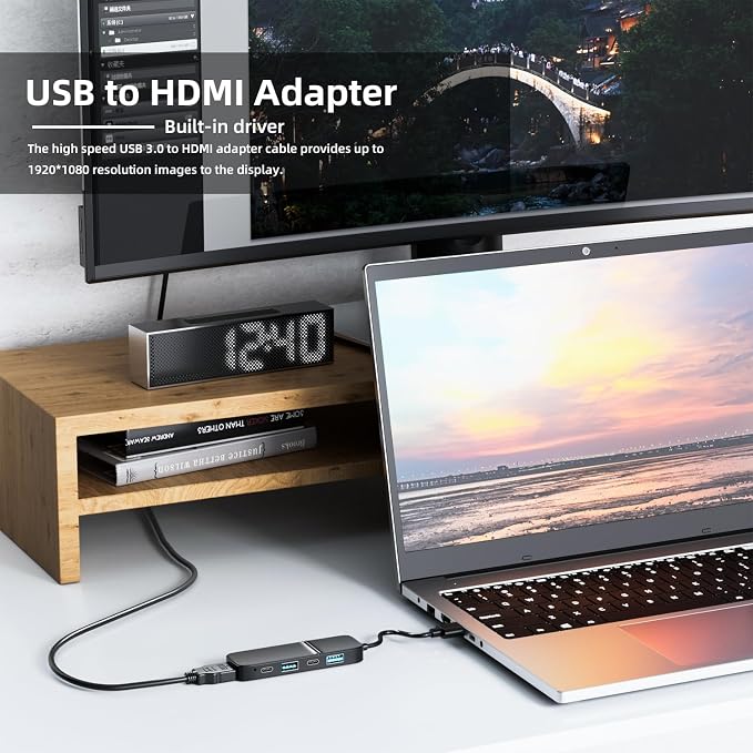USB to HDMI Adapter, Eanetf Dual USB C USB A 3.0 Hub: 5 Ports with 2* USB-C and 2* USB-A and 1* HDMI Extend for TV,DVD Player,Projector,Monitor,Laptop,PS4,Flash Drive, HDD,Xbox, Printer etc - 5 in 1