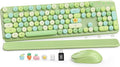Wireless Keyboard and Mouse Combo, Cute Retro Typewriter Keyboard with Round Keycaps and Magnetic Wrist Rest, Full-Size 2.4GHz Cordless for Mac, Windows PC, Laptop, SABLUTE CK23, Green Multi-Color