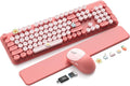 Wireless Keyboard and Mouse Combo, Typewriter Keyboard with Magnetic Wrist Rest, Full-Size Cute Round Keycaps, Sleep Mode, 2.4G Keyboards for Mac/Windows/PC, Office or Home, Trueque CK23Pro