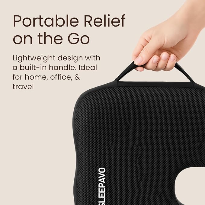 Sleepavo Office Chair Cushion - Seat Cushion for Tailbone Pain Relief - Butt Pillow for Coccyx, Sciatica, and Lower Back Pain - Orthopedic Chair Pad for Lumbar Support in Office Desk, Car, Airplane