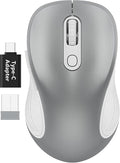WisFox 2.4G Wireless Mouse for Laptop, Ergonomic Computer Mouse with USB Receiver and Type-C Adapter, 3 Adjustable Levels DPI, 6 Button Cordless Wireless Mice (Silver)