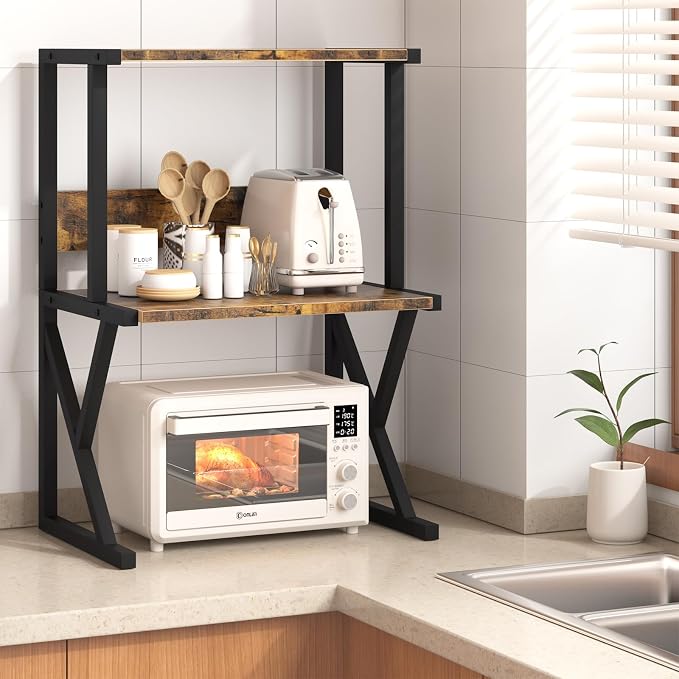 aboxoo Desktop Printer Stand with 3 Tier Wood Storage Shelves,Under Desk Printer Table,Multi-Purpose Home Office Desk Organizer for Fax Machine, Scanner (Brown)