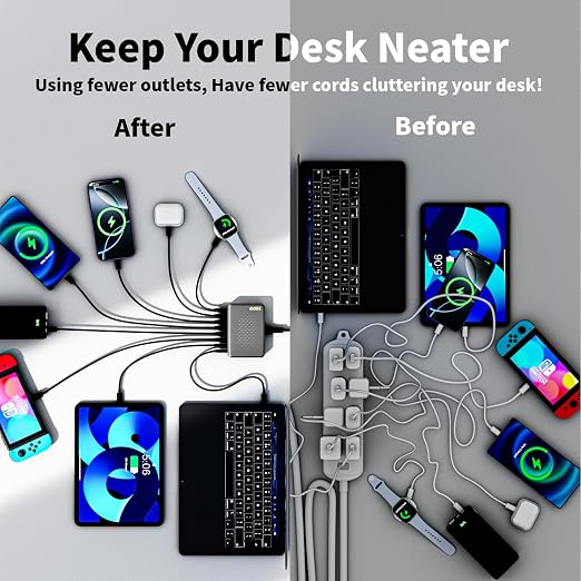 USB C Charger Block, 200W GaN 8 Port USBC Charging Station USB Hub Block Cube with PD3.0 Type C & USB A Wall Charger Power Adapter for Multiple Devices Apple iPhone 17/16/15,MacBook Pro/Air,iPad-Black