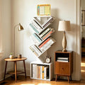7 Tier Tree Book shelf, Small Bookcase with Reading Planner and Activity Panel, Modern Floor Standing Corner Tall Narrow Storage Cabinet Bookshelves for Home Office Bedroom Living Room (White)