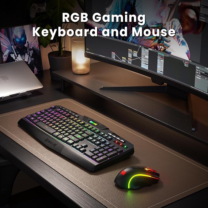 Redragon S101M-KS Gaming Keyboard and Mouse Wireless with Tri-Mode, RGB Keyboard and 4800 DPI Gaming Mouse, 10 Independent Multimedia Keys for Wins, PC, Computer, Wireless S101 Ideal for Gamer