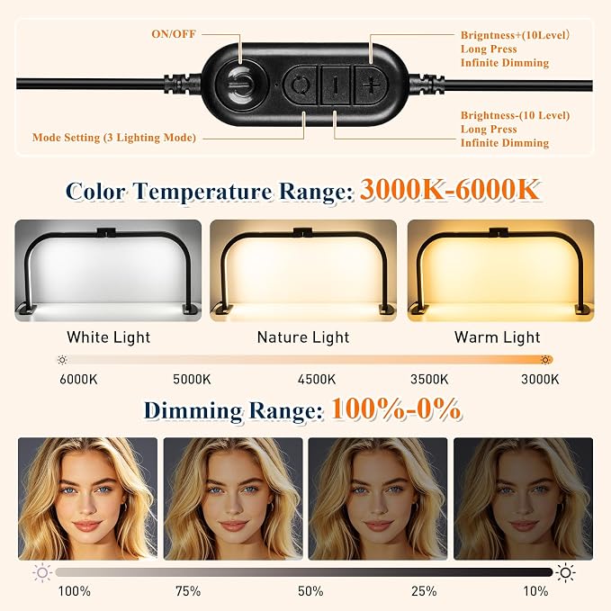 Half Moon Nail Light for Desk with Soldering Clips & Phone Holder, 30In Foldable LED Arch Tech Lamp for Fingernail Art Jewelery Craft Card DIY, 2700LM Multiple Brightness 3000-6000K