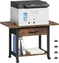 YAOHUOO 22"x15" Large Printer Stand with Drawer, 2-Tier Rolling Table Cart | Under Desk Printer Table,Storage Fabric Drawer,Fit printer/fax/3d/scanner,4 Lock Wheels or Feet,For Home Office Dorms,Brown