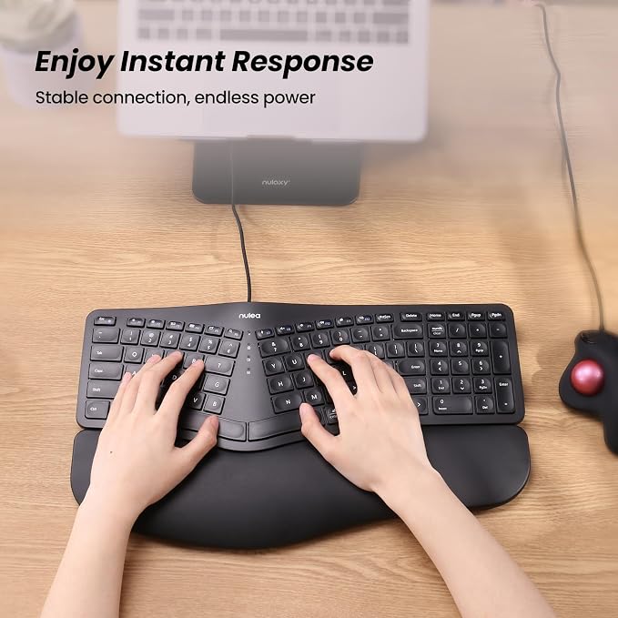 Nulea RT05C Wired Ergonomic Keyboard, Split Keyboard with Cushioned Wrist Rest, Adjustable Tilt Legs, Plug and Play, USB Corded, Compatible with Windows/Mac