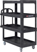 New Rubbermaid Commercial Products 4-Shelf Utility/Service Quad Cart, Heavy Duty Large, Lipped Shelf, Ergonomic Handle, 700 lbs. Capacity, for Warehouse/Garage/Cleaning/Manufacturing (2128657) Black