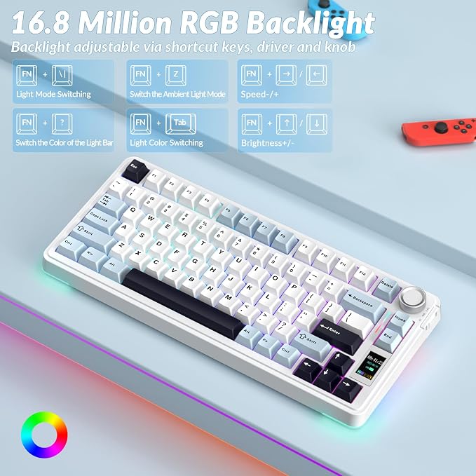 AULA S75 PRO Wireless Mechanical Keyboard with Screen&Knob, 75% Hot Swappable Gaming Keyboard with Pre-lubed Switches, RGB Backlit, PBT Keycaps Creamy Sounding Pc Gaming Keyboards