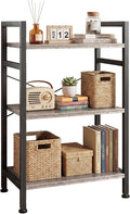 DUMOS 3 Tiers Open Bookshelf, Classic Freestanding Tall Display Shelf, Multifunctional Storage Organizer Rack for Living Room Home Office, Sturdy Bookcase for CDs/Books/Movies, Wood Grey