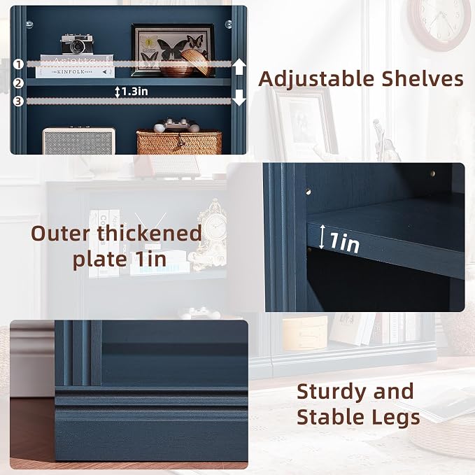 RWYHG 30" Blue Bookshelf Set of 2,2-Tier Thick Wood Book Shelf with Adjustable Shelves,Free Standing Farmhouse Bookcase with Open Display Storage,Floor Vintage Bookshelves for Living Room,Office