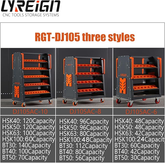 CAT50 CNC Tool Cart-70 Cap, 5-Tier CNC Rolling Carts with Wheels，40 Taper Tool Holder, CNC Mobile Tool Holder, CNC Tool Organizer, CAT 40 Tool Holder Set for StorehouseFactory Garage