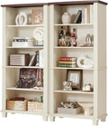 SAVOR LIFE 70" Tall White Bookshelf,5 Tier Wood Book Shelf with Adjustable Shelves & Wood Legs,Free Standing Farmhouse Bookcase with Open Display Storage,Vintage Kids Bookshelves for Nursery,2PCS