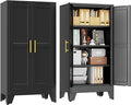 pozdeg 47.24" Tall Metal Storage Cabinet with 2 Doors & 3 Adjustable Shelves, Steel File Cabinet Multipurpose Organizer for Home Office Garage (Black)