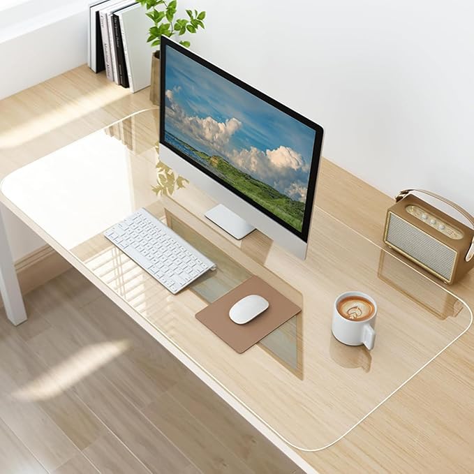 Clear Desk Mat, Non-Slip PVC Desk Protector Mat with Round Edge, Heat Resistant & Waterproof Clear Desk Writing Mat for Home and Office (31.5''*15.7'')