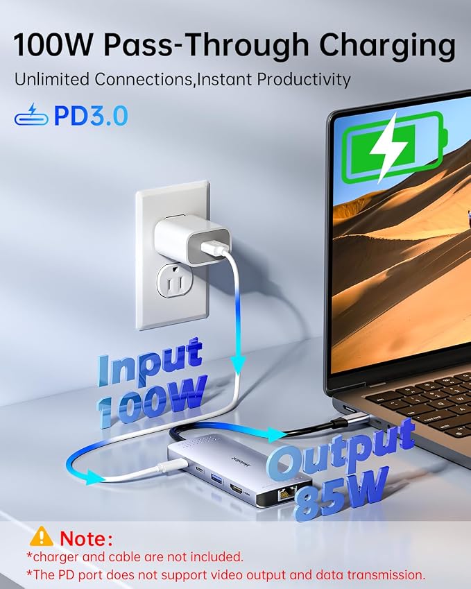 USB C Hub Ethernet, 9 in 1 USB-C to Ethernet Multiport Adapter Dongle with HDMI 4K@60Hz, 100W PD Charging, Gigabit RJ45, SD/TF Card Reader, USB A&C 3.0, USBC Dock for MacBook, Dell, Lenovo, HP