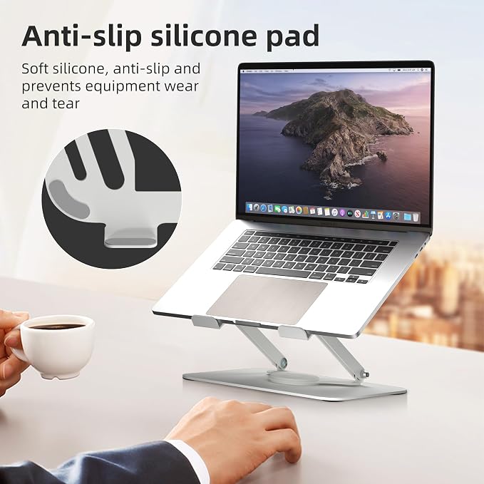 suptek Laptop Stand for Desk, Adjustable Computer Notebook Stand with 360° Rotating Base, Ergonomic Laptop Riser for Collaborative Work, Foldable & Portable Laptop Stand,fits for 11-17" Laptops,White