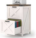 Halitaa Farmhouse File Cabinet, Vertical Under Desk Wooden Storage with 2 Drawers, Small Filing Cabinet Fits Letter and A4 Size for Home Office, Printer Stand, White and Brown