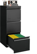 Guizeeopo Metal File Cabinet with Lock, Vertical 3 Drawer File Cabinets for Home Office, Heavy Duty Office Storage Cabinet for A4/Letter/Legal Size, Assembly Required(Black)
