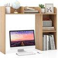 LDAILY Desktop Shelf, Multipurpose Wood Desk Hutch for Max 27" Computer Monitor, Countertop Storage Hutch with 5 Shelves, 3 Tier Desktop Display Rack for Dorm Office Home (Natural)